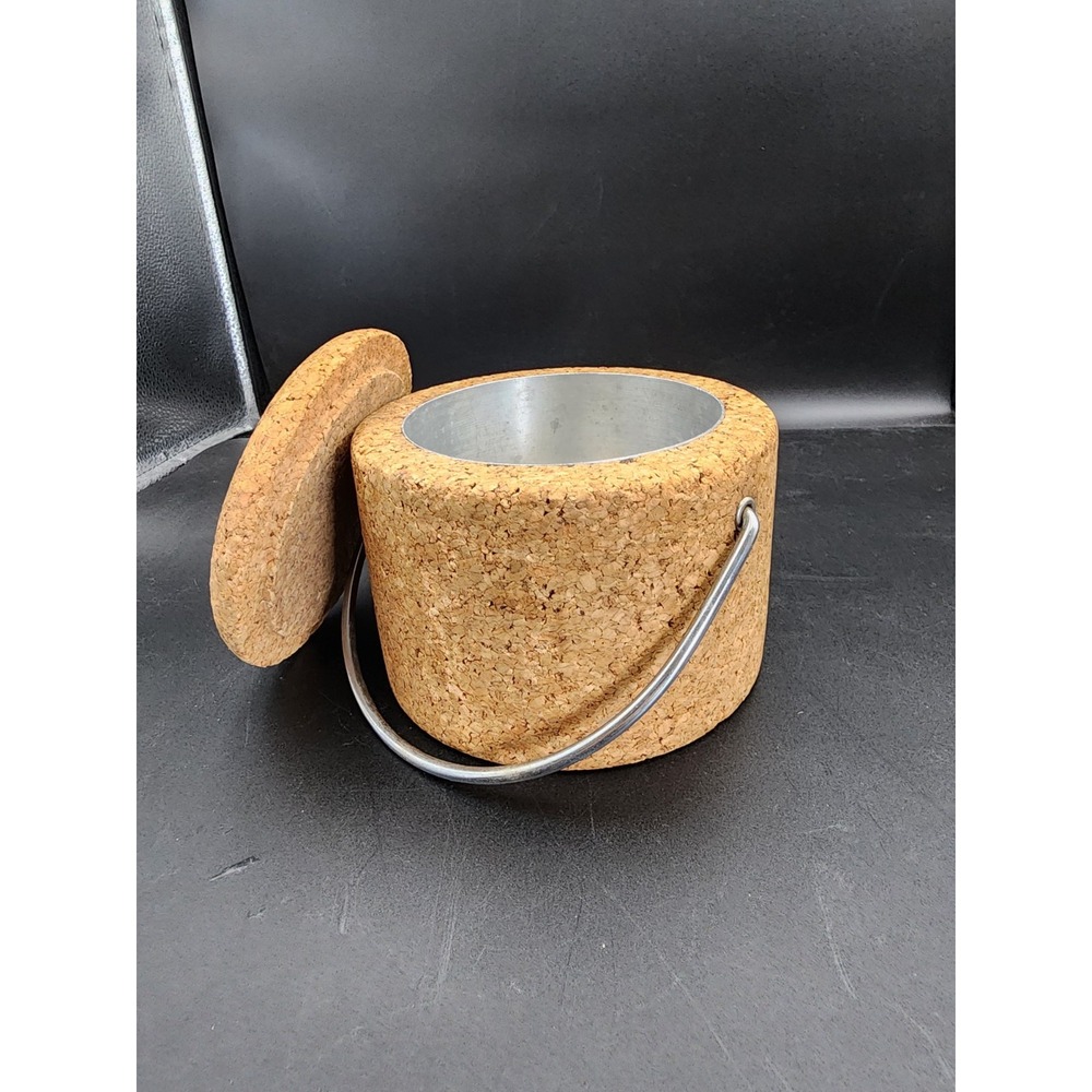 Mid Century Cork Covered Ice Bucket Man Cave Bar MCM Classy‎